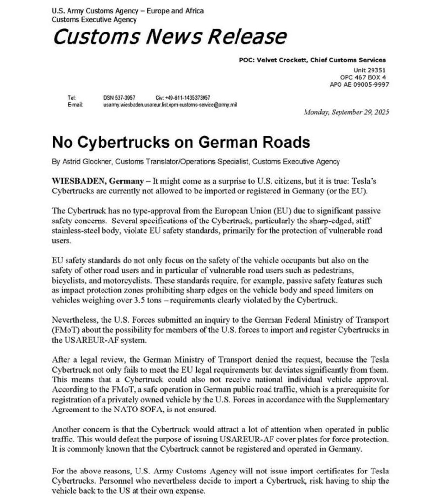 Cybertruck interdit en Allemagne